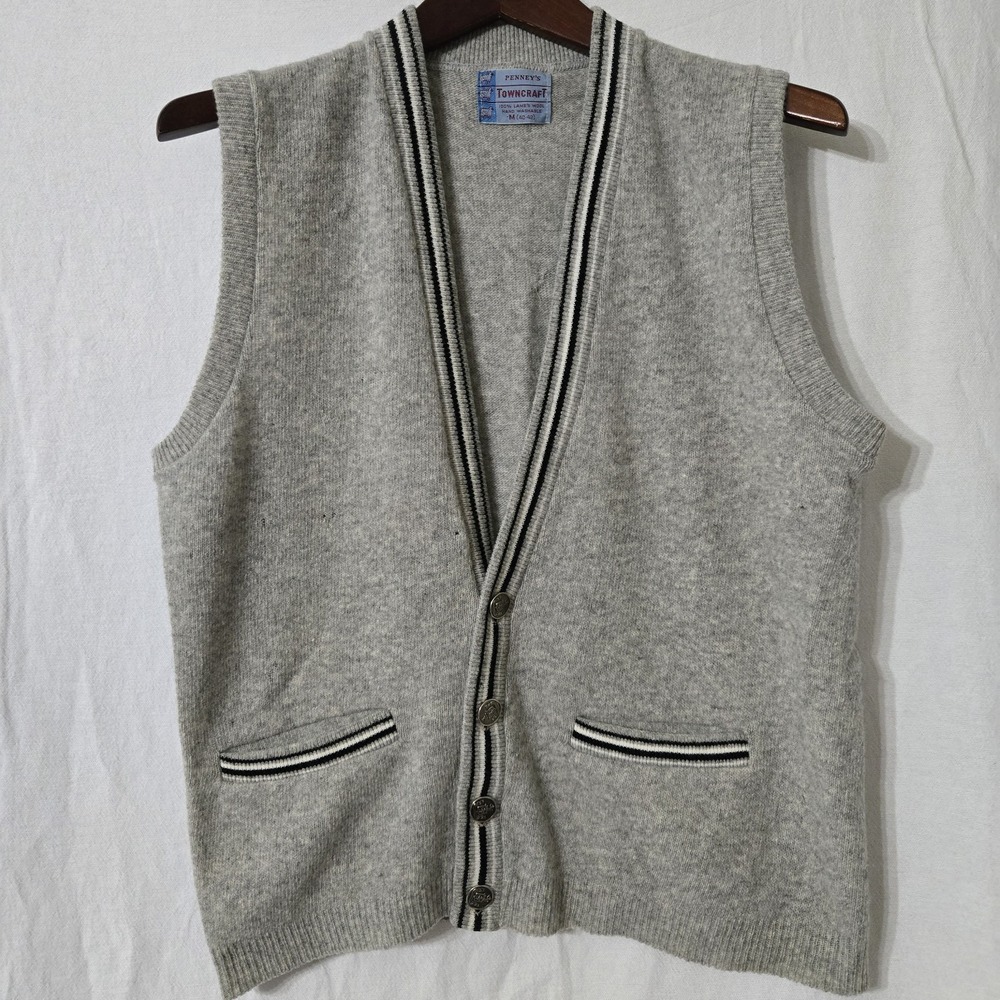Vtg Penney's Towncraft Moth-Eaten Lambs‎ Wool Sweater Vest Medium 40-42